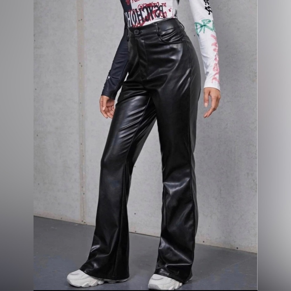 Leather Flare Leg Pants